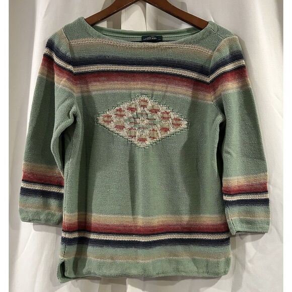 Ralph Lauren Knit Tribel Aztec Southwest Boatneck Knit Sweater Linen Blend Large